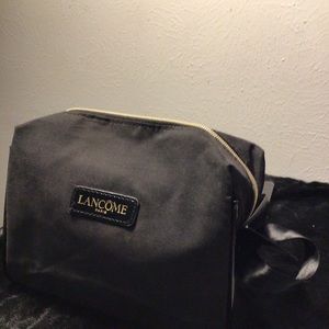 Lancome Black Suede & Charol with Gold Zipper Cosmetic Makeup Travel Bag